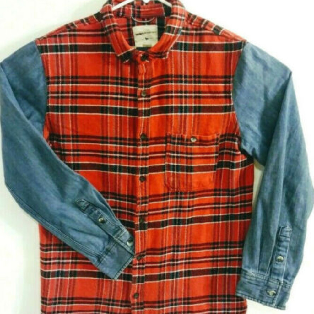 Modern Amusement Plaid Flannel Denim Button Front